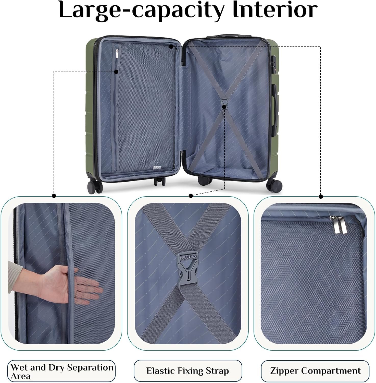 OLIXIS 20 Inch Carry-On Luggage, Hardside Suitcase with Spinner Wheels, Lightweight ABS Hard Shell Travel Luggage, TSA Approved Lock, Expandable Small Suitcase for Business & Travel–Olive Green - Image 7