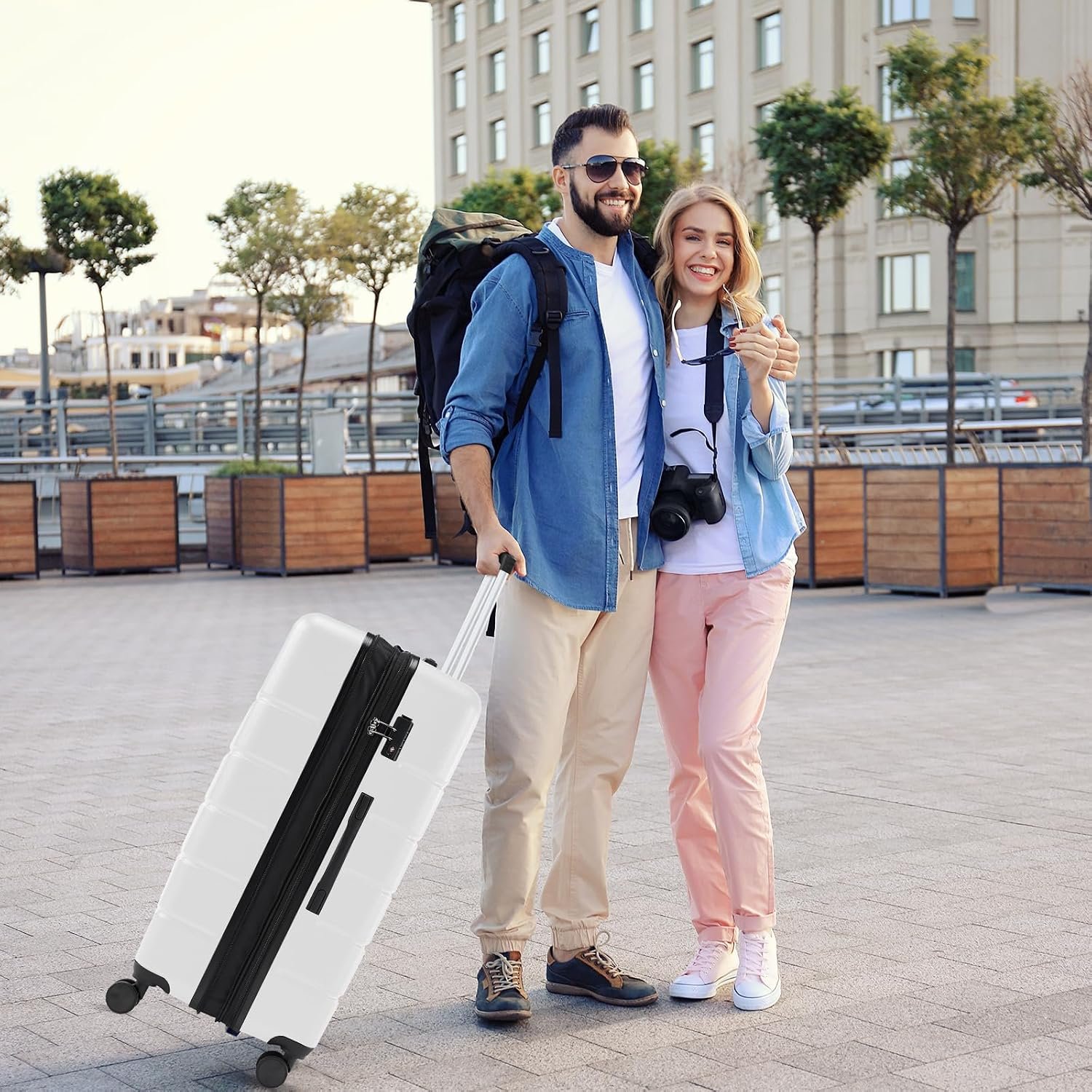 Sweetcrispy 28 Inch Checked Luggage, Suitcase with Spinner Wheels | Expandable, ABS Hard Shell, Lightweight, Rolling, Smooth, TSA Lock, Business Trips and Daily Vacations, Cream White - Image 3
