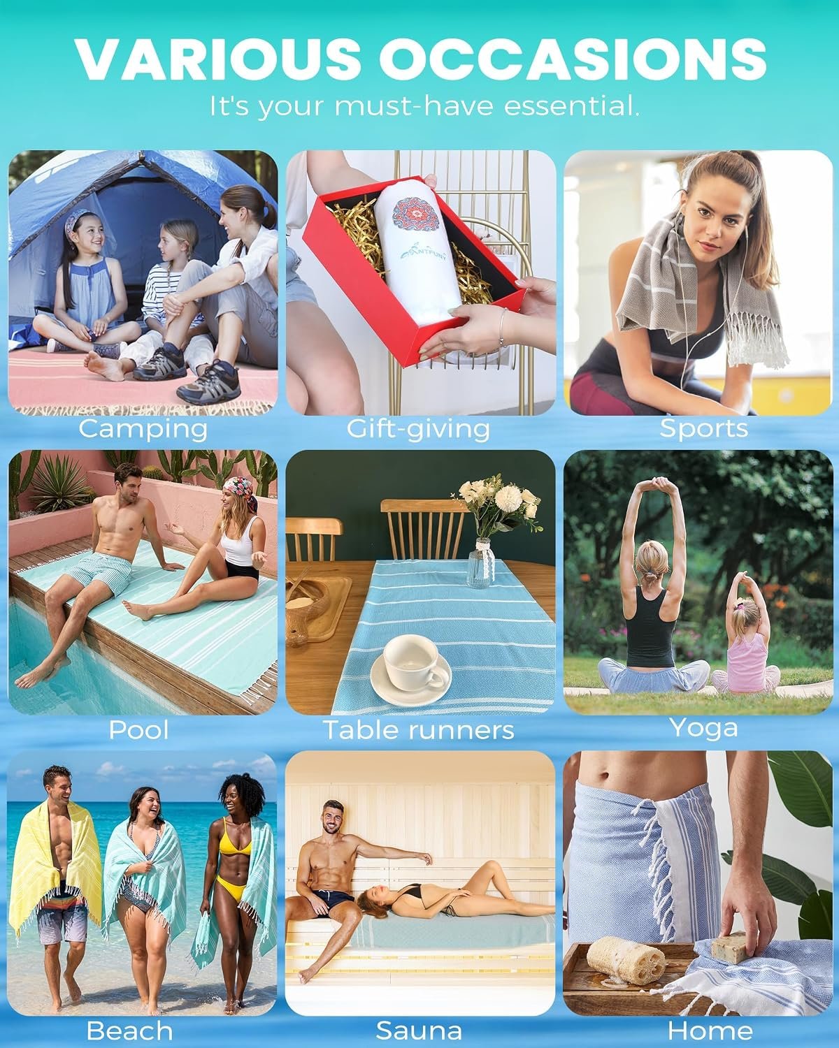 Antfuny Turkish Beach Towels Vacation Essentials Quick Dry Sand Free Oversized Bath Pool Swim Towel Extra Large XL Blanket Adult Travel Cruise Accessories Must Haves Clearance Stuff Necessities - Image 7