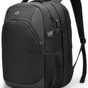 Swissdigital Design Backpack for Men & Women Fit 17 Inch Computer SD1671-01 | Travel Laptop Backpack, College Bag, Business Bag, with USB Charging Port, RFID Protetion Pocket, 35l Expandable, Black