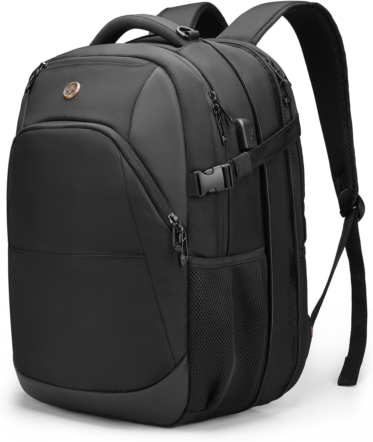 Swissdigital Design Backpack for Men & Women Fit 17 Inch Computer SD1671-01 | Travel Laptop Backpack, College Bag, Business Bag, with USB Charging Port, RFID Protetion Pocket, 35l Expandable, Black