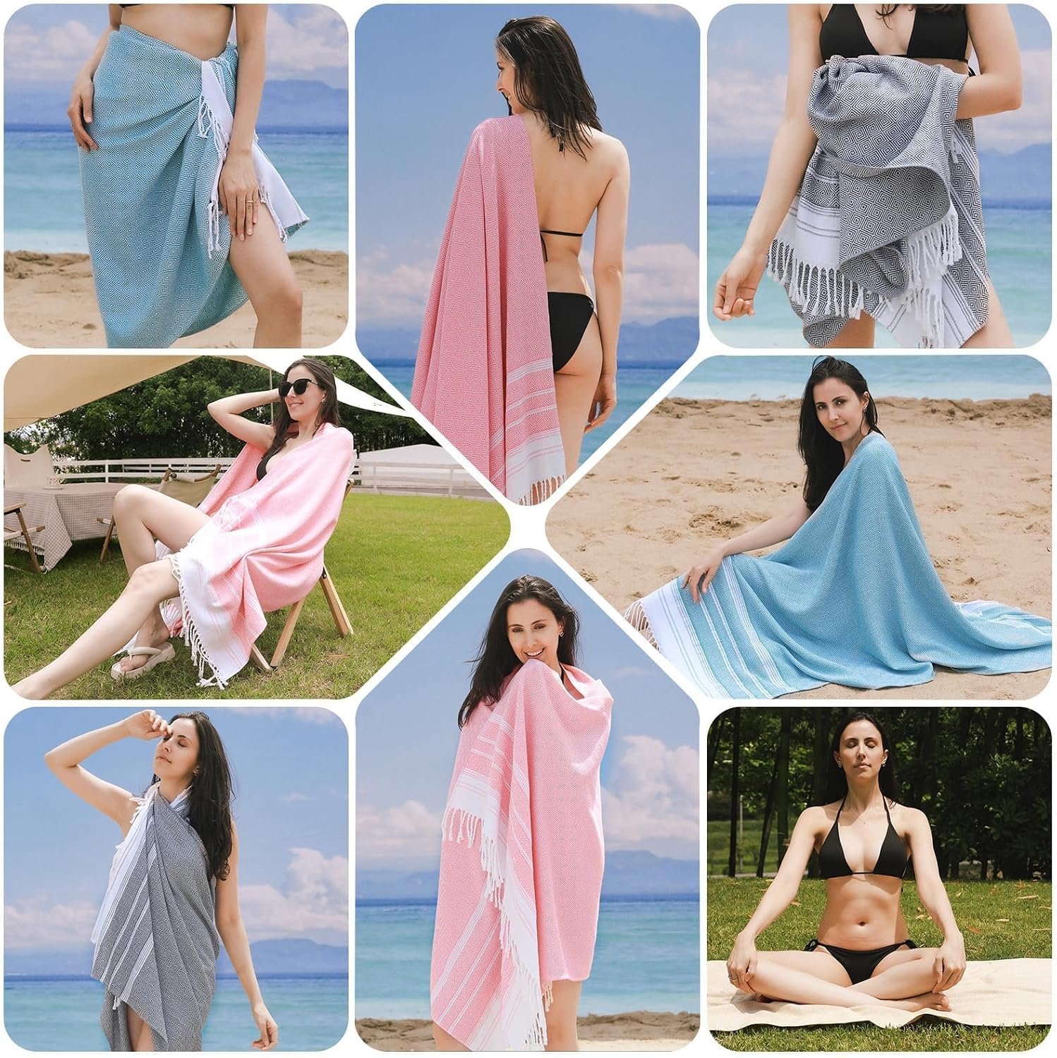 Genovega 6 Packs Oversized Turkish Beach Towels Set Towel Bulk 74"x38" Extra Large Quick Dry Sand Free Light Swim Bath Camping Pool Towel Travel Blanket Essentials Cruise Accessories Adult Vacation - Image 6