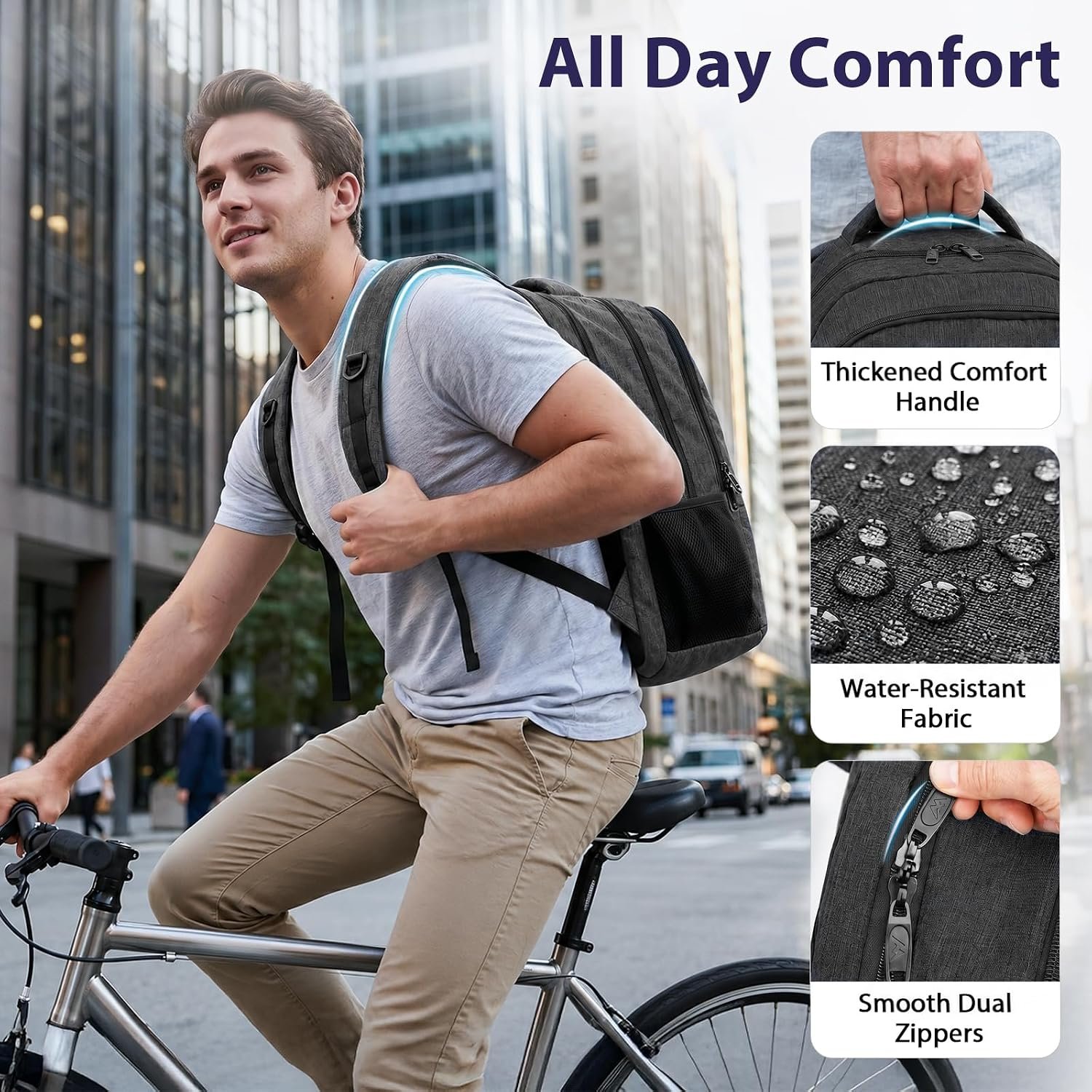 MATEIN Large Work Laptop Backpack, College School Computer Bookbag 17 Inch | TSA Laptop Compartment, Water Resistant Business Travel Backpack, Anti Theft Pocket, Graduation Gifts for Men Women, Black - Image 7