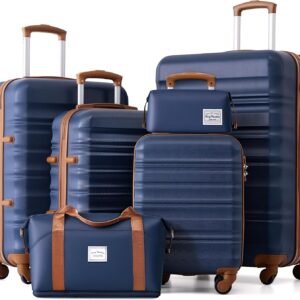 LONG VACATION Luggage Set 6 Piece Luggage ABS hardshell TSA Lock Spinner Wheels Luggage Carry on Suitcase (NAVY, 6 piece set) | Family & Extended Travel Use, ABS+PC Lightweight Luggage with YKK Zipper, TSA Lock, Space-Saving Nested, Navy