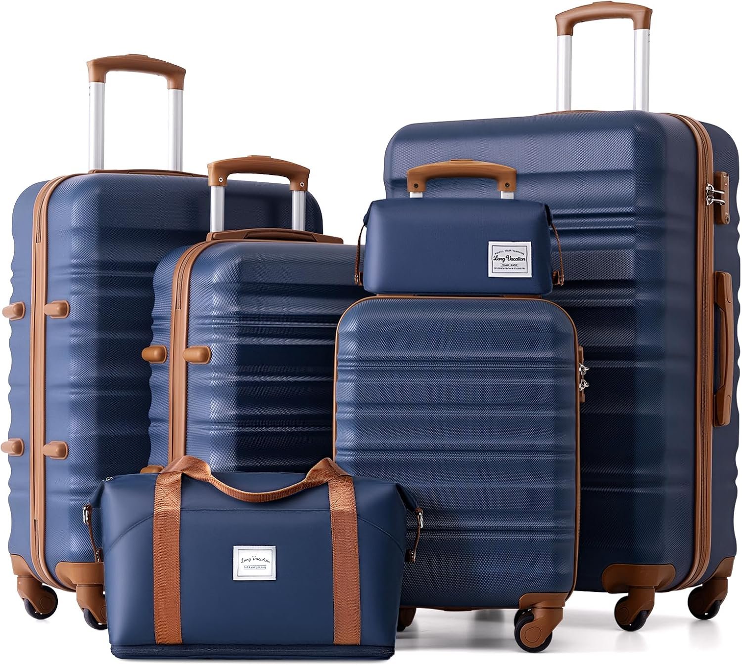 LONG VACATION Luggage Set 6 Piece Luggage ABS hardshell TSA Lock Spinner Wheels Luggage Carry on Suitcase (NAVY, 6 piece set) | Family & Extended Travel Use, ABS+PC Lightweight Luggage with YKK Zipper, TSA Lock, Space-Saving Nested, Navy