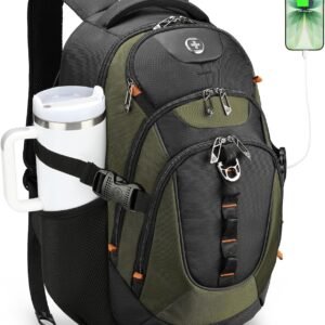 Swissdigital Design Laptop Backpack with USB Charging Port, Travel Backpack Fits 15.6 inches Computer, 31L College School Backpack for Men, Olive/Black | SD803-26