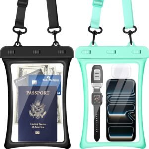 CACOE Floatable Waterproof Phone Pouch 2 Pack Up to 10.0", Black+Green | Floatable, IPX8 Waterproof Phone Case,Adjustable Lanyard,Dry Bags for Beach/Cruise/Travel/Camping/Kayak/Vacation Essentials