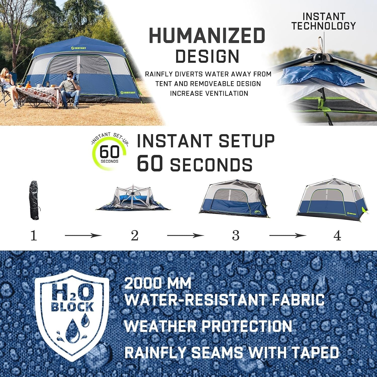 4/6/8/10 Person Instant Tent,Pop Up Tents for Camping with Rainfly | 60 Seconds Easy Setup,Cabin Tent for Family Camping with Expandable Carry Bag & Upgraded Ventilation - Image 3