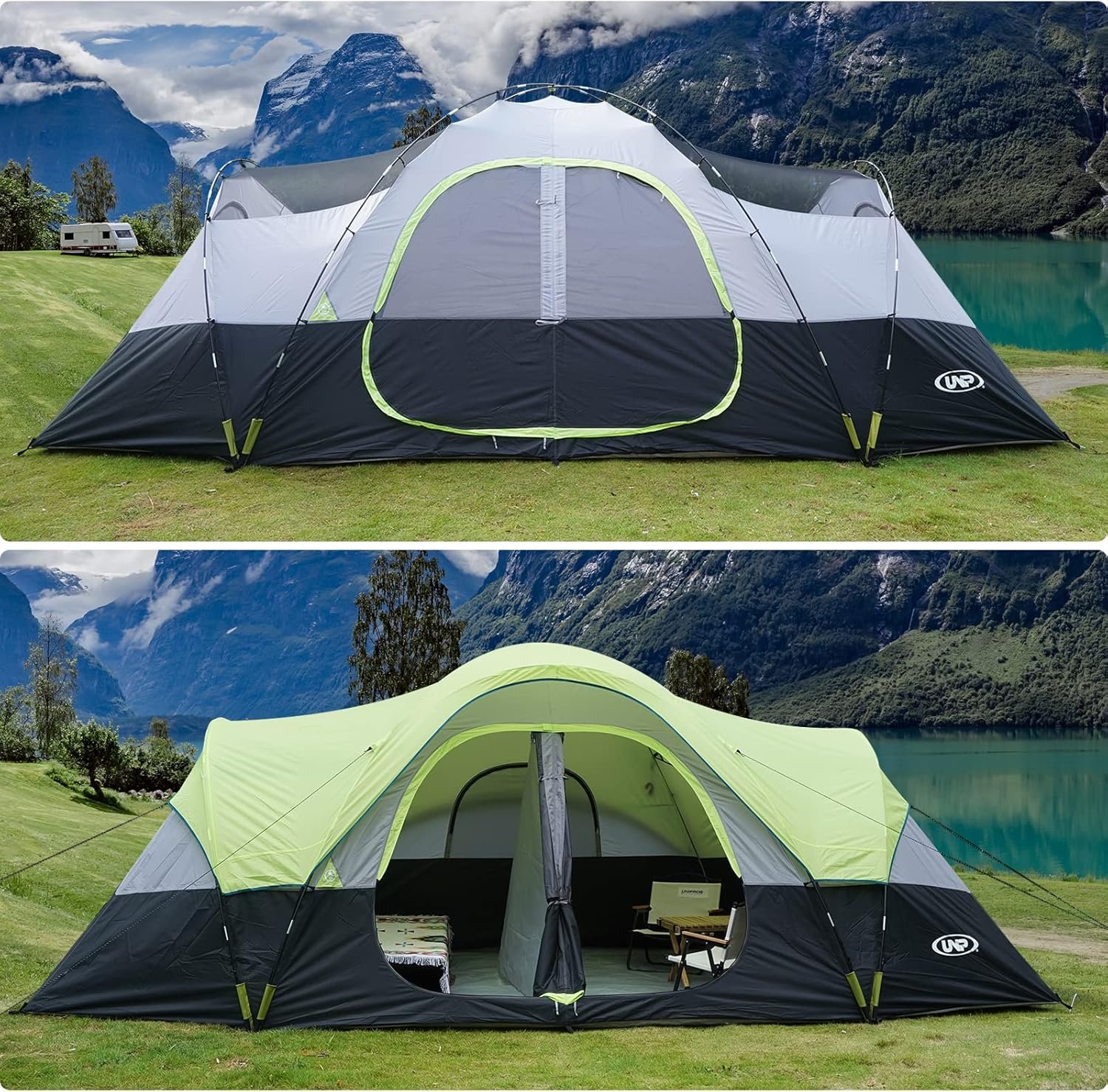 UNP 10 Person Tents for Camping Family Outdoor Camping Tent | 2 Rooms with Rainfly, Waterproof 5 Large Mesh Windows Size 18ft x 9ft x78in - Image 7