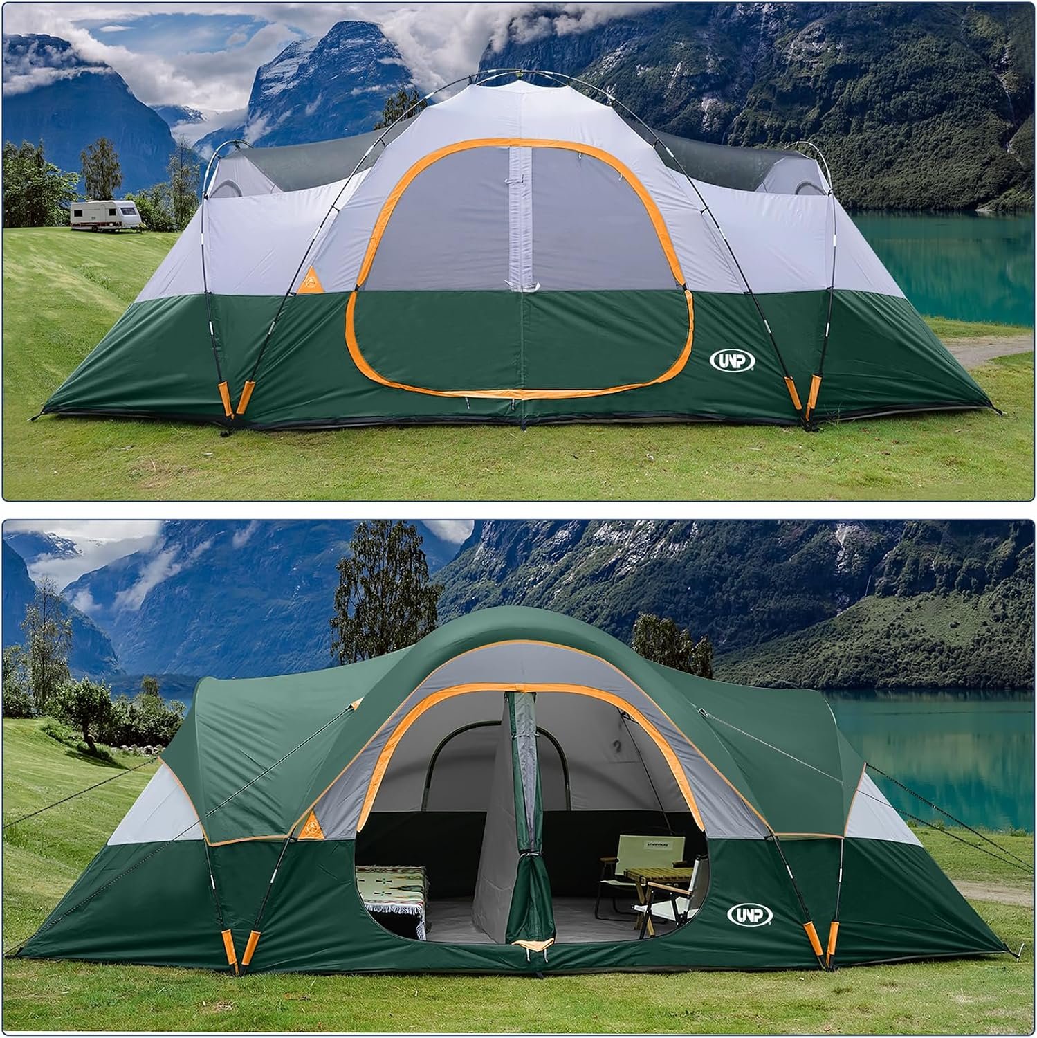 UNP 10 Person Tents for Camping Family Outdoor Camping Tent | 2 Rooms with Rainfly, Waterproof 5 Large Mesh Windows Size 18ft x 9ft x78in - Image 5