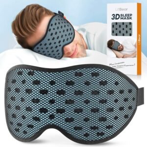 LitBear Breathable Sleep Mask, 3D Eye Mask Sleep for Side Sleeper Women Men | Light Blocking Sleeping Mask with Adjustable Strap, Soft Lightweight Eye Cover for Travel, Night Work, Nap -Ice Blue