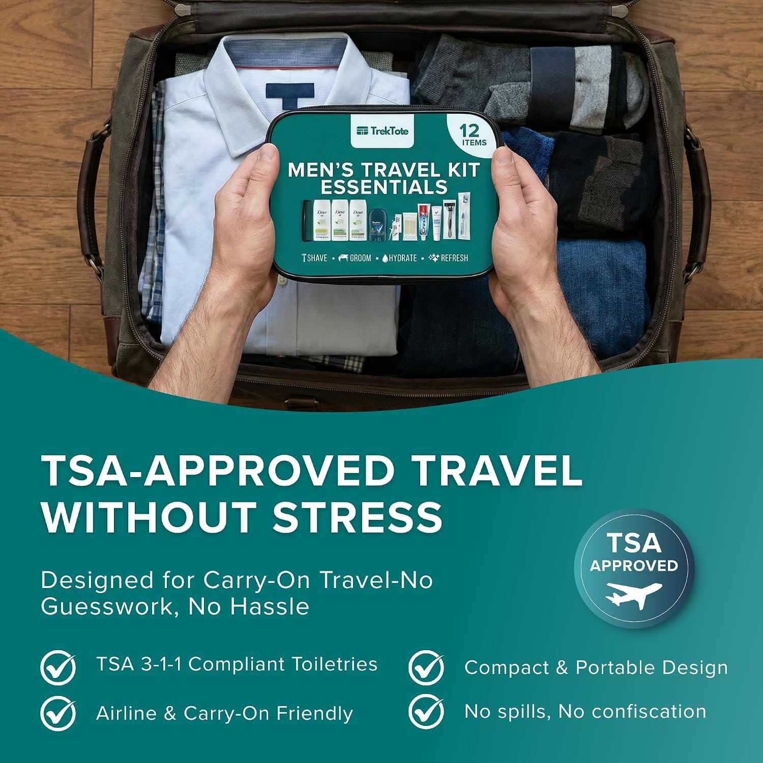 12-Piece Men’s Travel Toiletry Kit – Premium Brand-Name Travel Toiletries | TSA Approved Travel Essentials with Shampoo, Body Wash, Shaving Cream, Deodorant & Oral Care in Clear Bag - Image 5