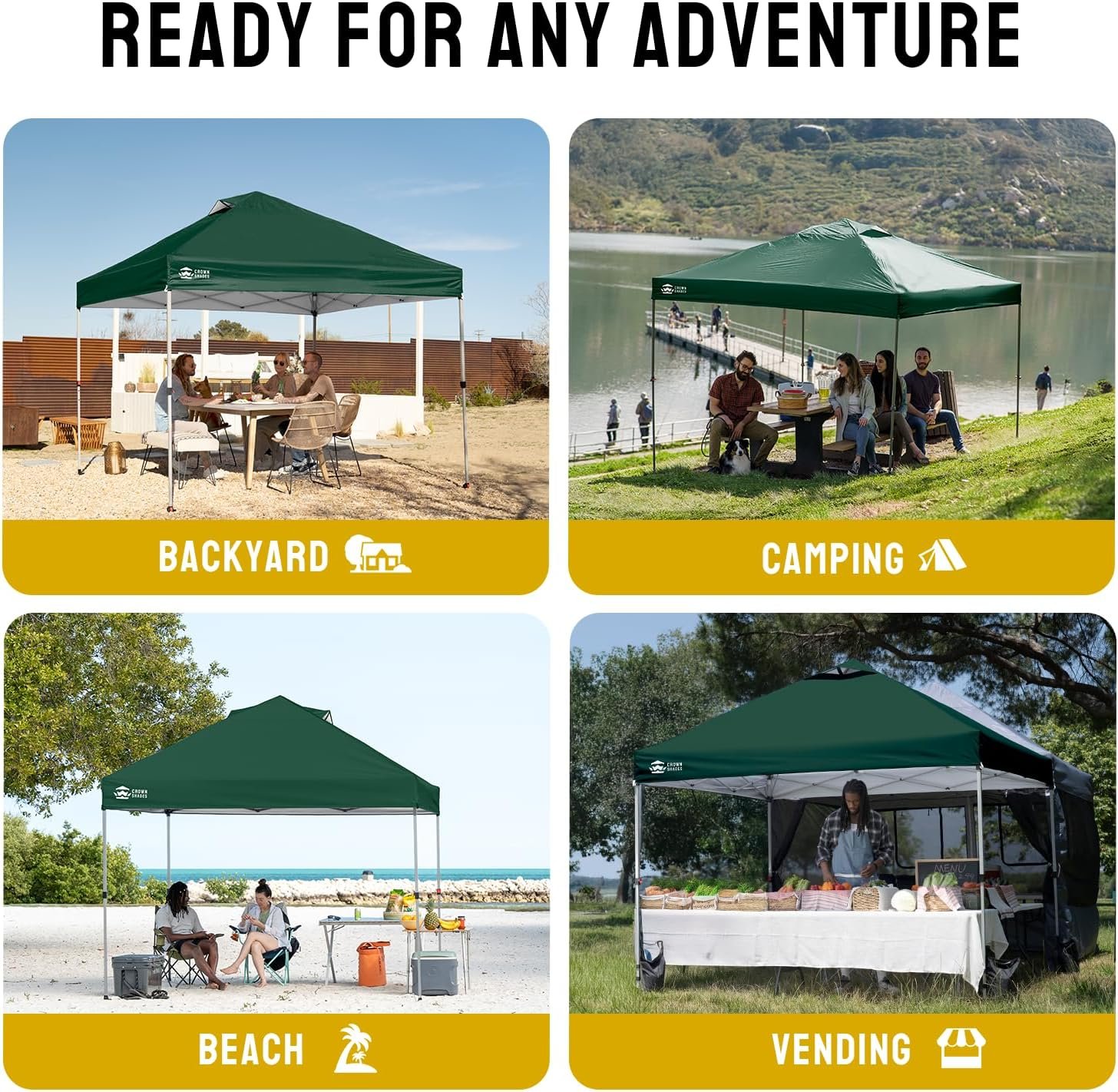 CROWN SHADES 10x10 Pop Up Canopy Tent with One Push Setup, Forest Green | Patented CenterLok, Easy Outdoor Sun Shade for Events, Parties, Camping - Gazebo with STO-N-Go Cover Bag, Silver-Coated Top - Image 5