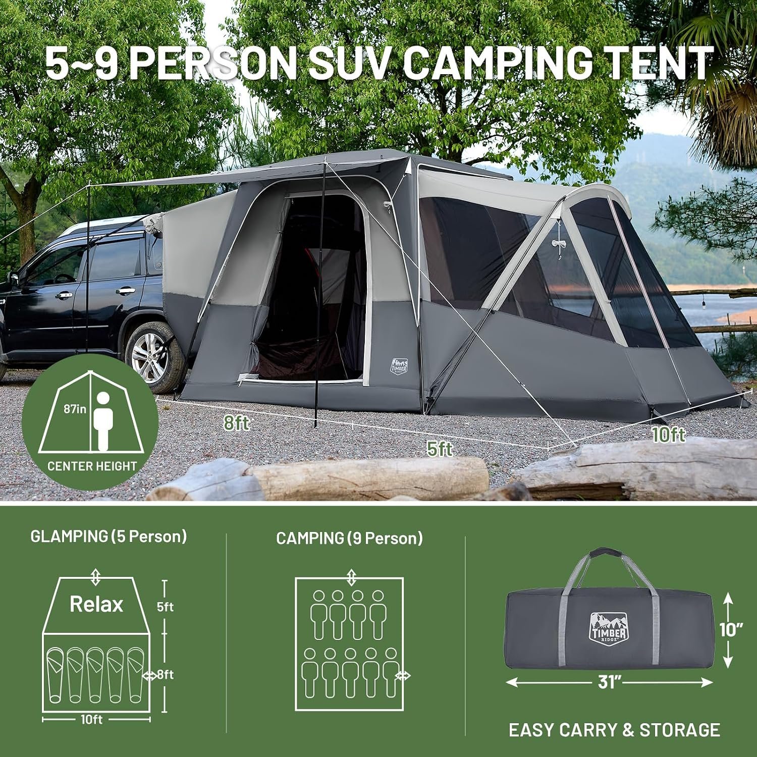 Timber Ridge Truck-Bed-Tents SUV Camping Tent | Weather Resistant and Portable Van or Car Tent, Includes Rainfly and Storage Bag - Image 9