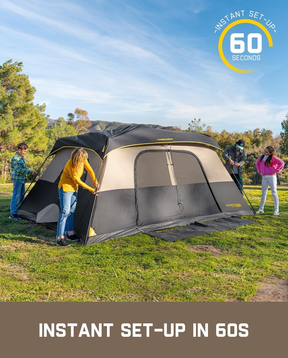 FanttikOutdoor 4/6/8/10 Person Instant Tent for Camping Setup in 60s | Camping Tent with Rainfly & Windproof, Portable Instant Cabin Tent with Carry Bag for Family Camping & Hiking - Image 3