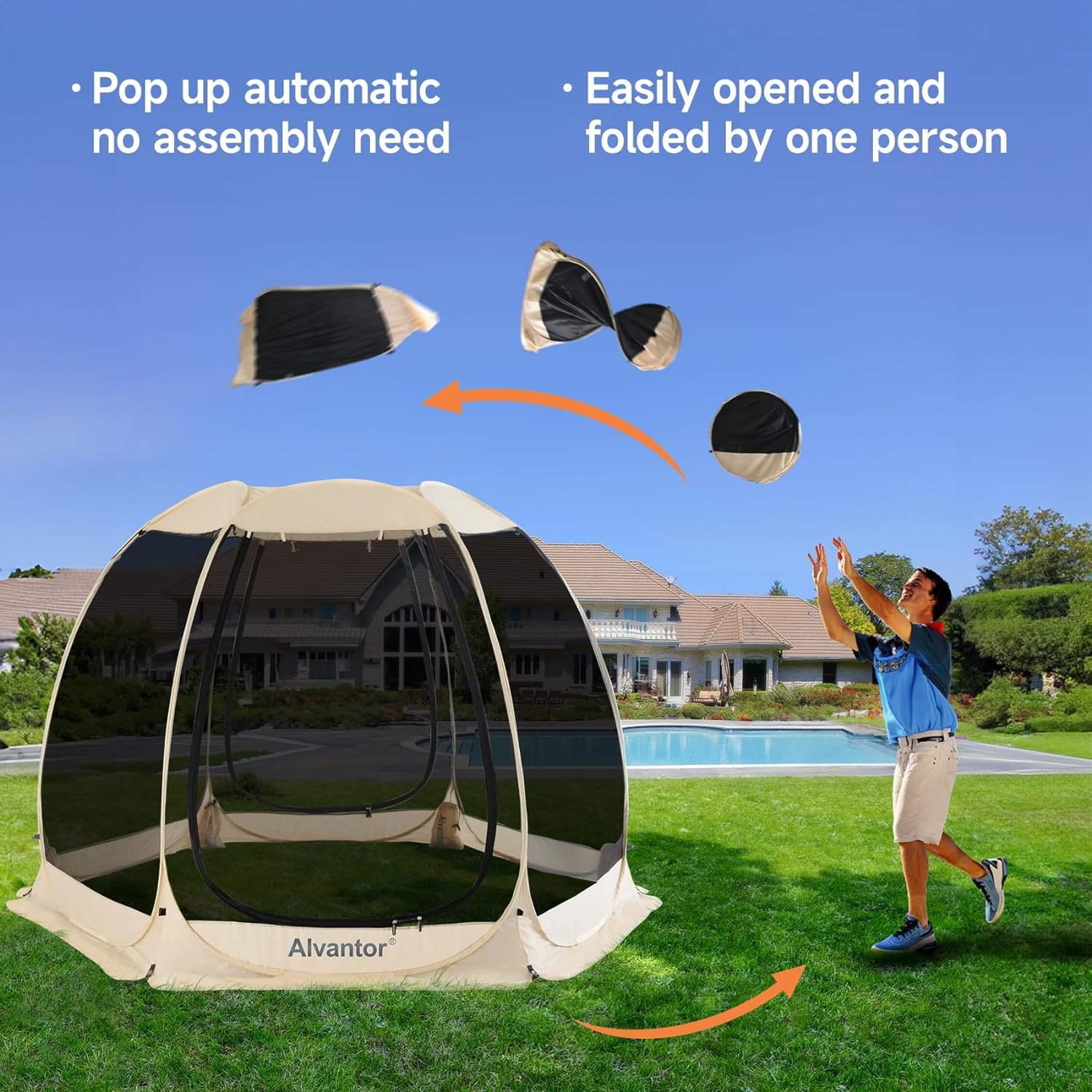 Alvantor Pop Up Screen House Tent, Instant Outdoor Gazebo with Mosquito Netting & UPF 50+ Sun Protection, Portable Canopy Shelter for Patio, Backyard, Camping (2-10 Person) - Image 3
