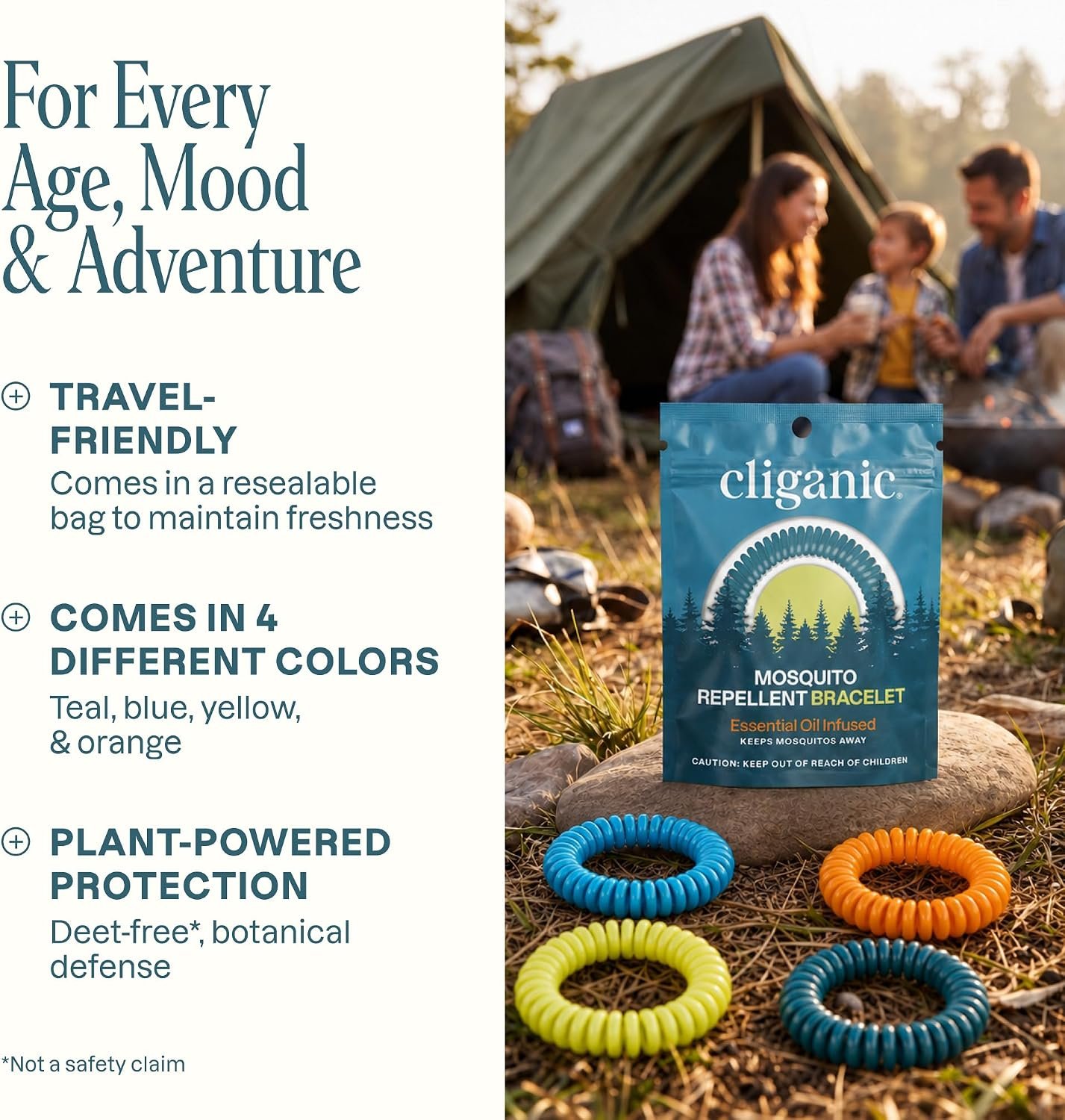 Cliganic 10 Pack Mosquito Repellent Bracelets for Adults & Kids - Natural DEET-Free Bands, Individually Wrapped - Image 2