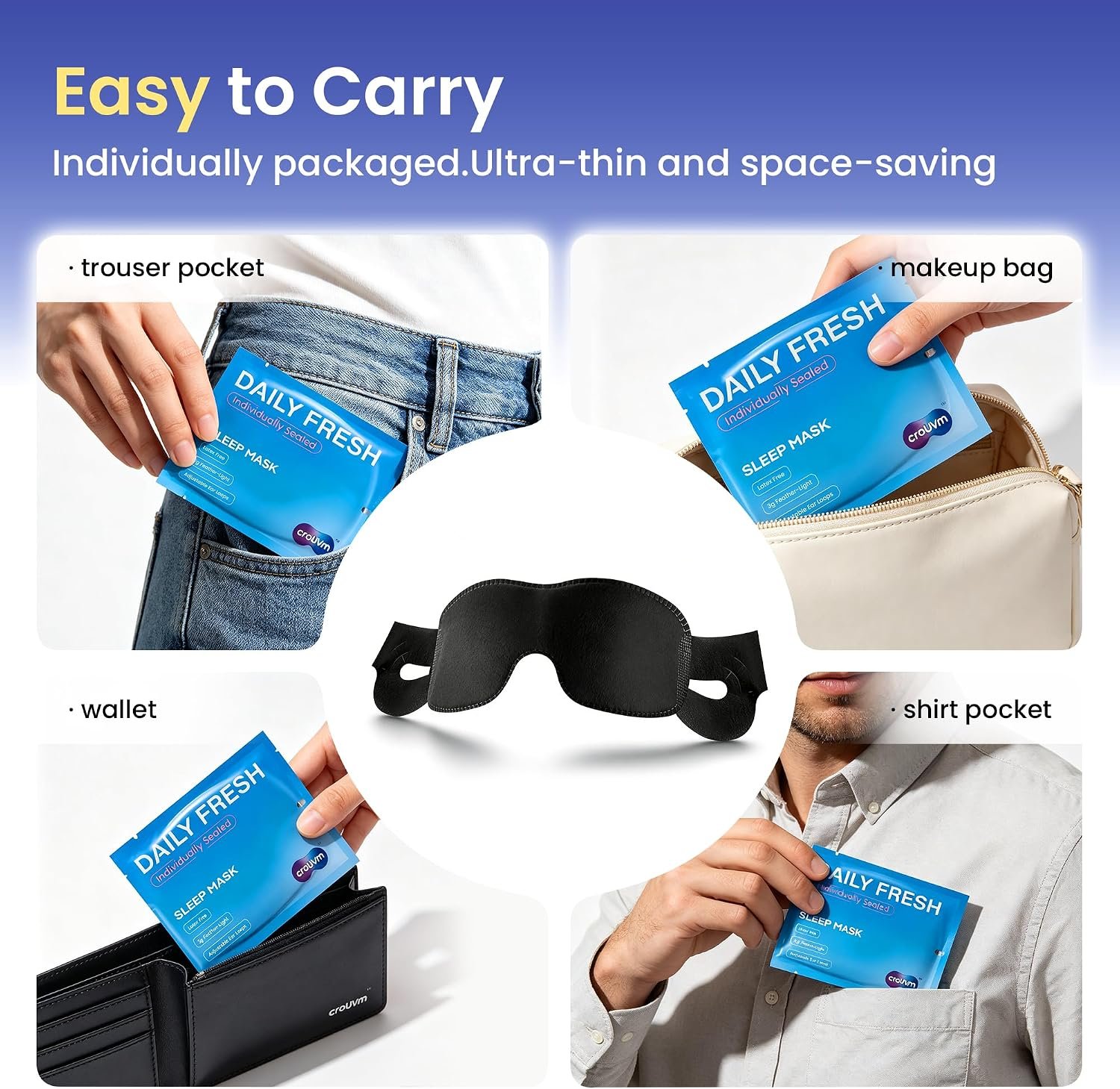 100 Packs Disposable Sleep Masks Bulk, Blackout Blindfolds for Men Women, Soft Eyemasks Adjustable for Sleeping Travel Yoga, Light Blocking Night Eye Mask for Party Games Team Building - Image 3