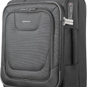 Amazon Basics 20" Carry-On Luggage, Softside Suitcase With TSA Lock, 8 Spinner Wheels, Telescoping Handle, Front Exterior Pocket, 3 Interior Pockets, Black