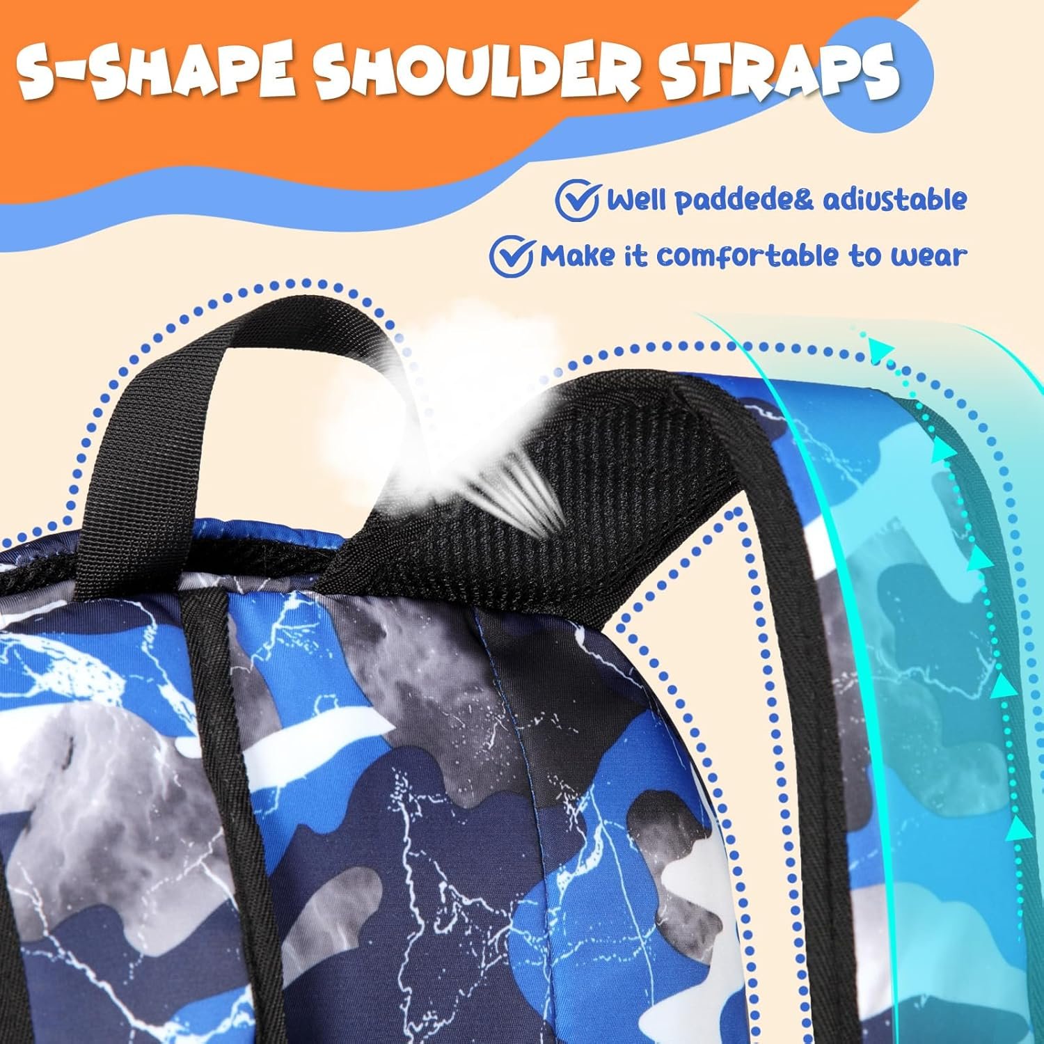 Kids Backpack for Boys Elementary Book Bags Primary Middle School Bookbags for Childs Water Resistant Back to School Gifts Son Mochila Escolares para Niños Aged 8-10 17 Inch Camo Blue - Image 3