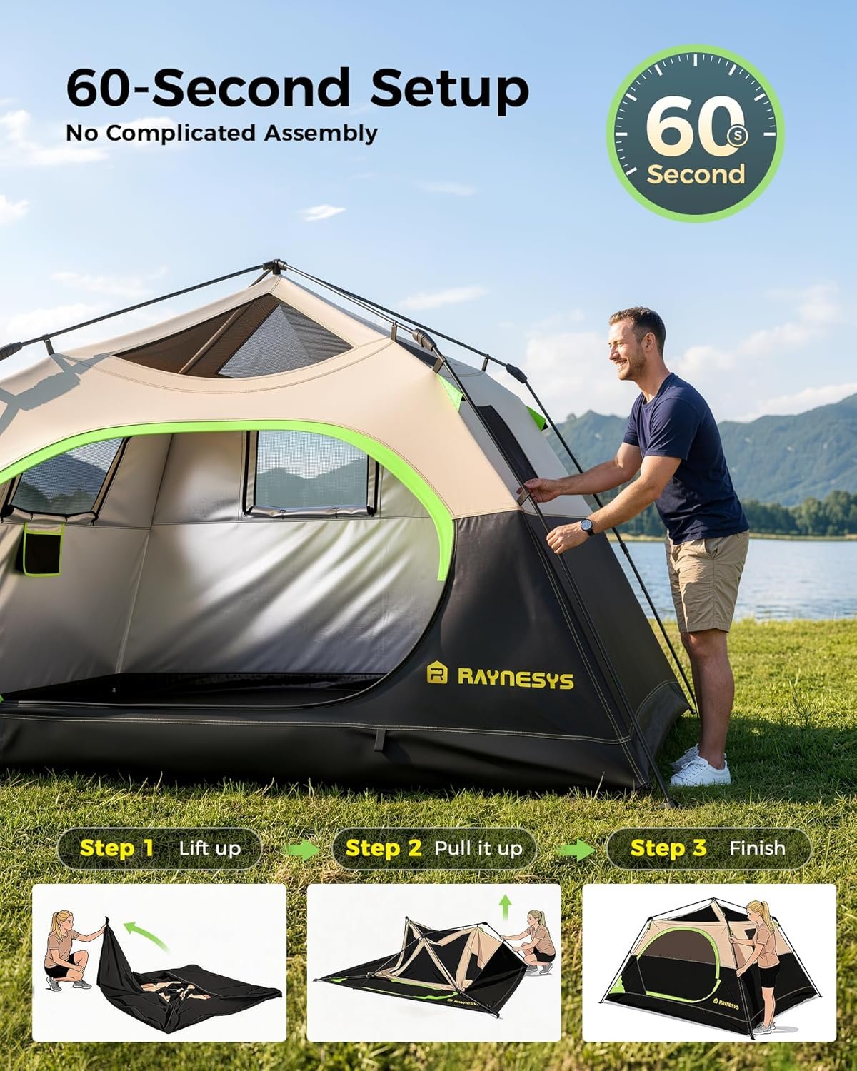 4/6/8 Person Camping Tent,Setup in 60 Seconds,Waterproof,Outdoor Camping | 60-Second Quick Setup,2000-3000mm waterproof tents for camping,Pop Up Tents,Instant Cabin Tents with Portable Carry Bag - Image 3