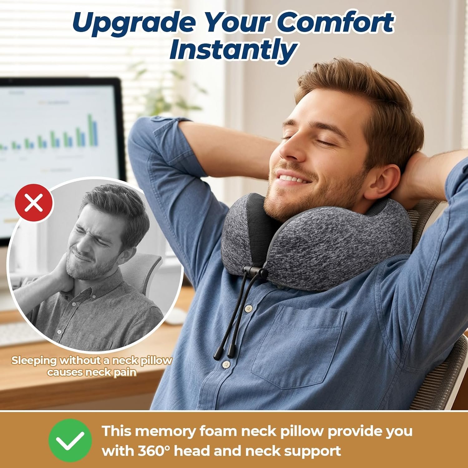 ExploreBliss Travel Pillow, Memory Foam Neck Pillow Airplane, Grey | Travel Pillows for Airplanes, Neck Pillow Airplane, Memory Foam Neck Pillow Set with Eye Mask, Earplugs - Image 6