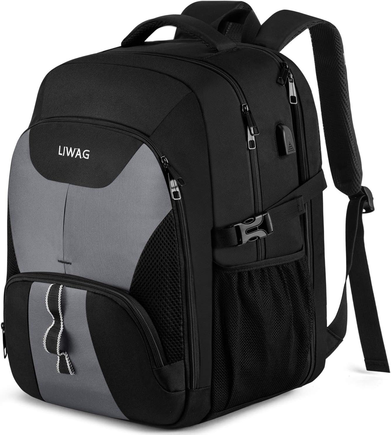 Extra Large Backpack for Men 50L,17inch Travel Backpack with USB Charging Port,TSA Big Business Anti Theft Durable Laptops Backpack,Water Resistant College Padded Computer Bag Gifts for Men Women,Grey