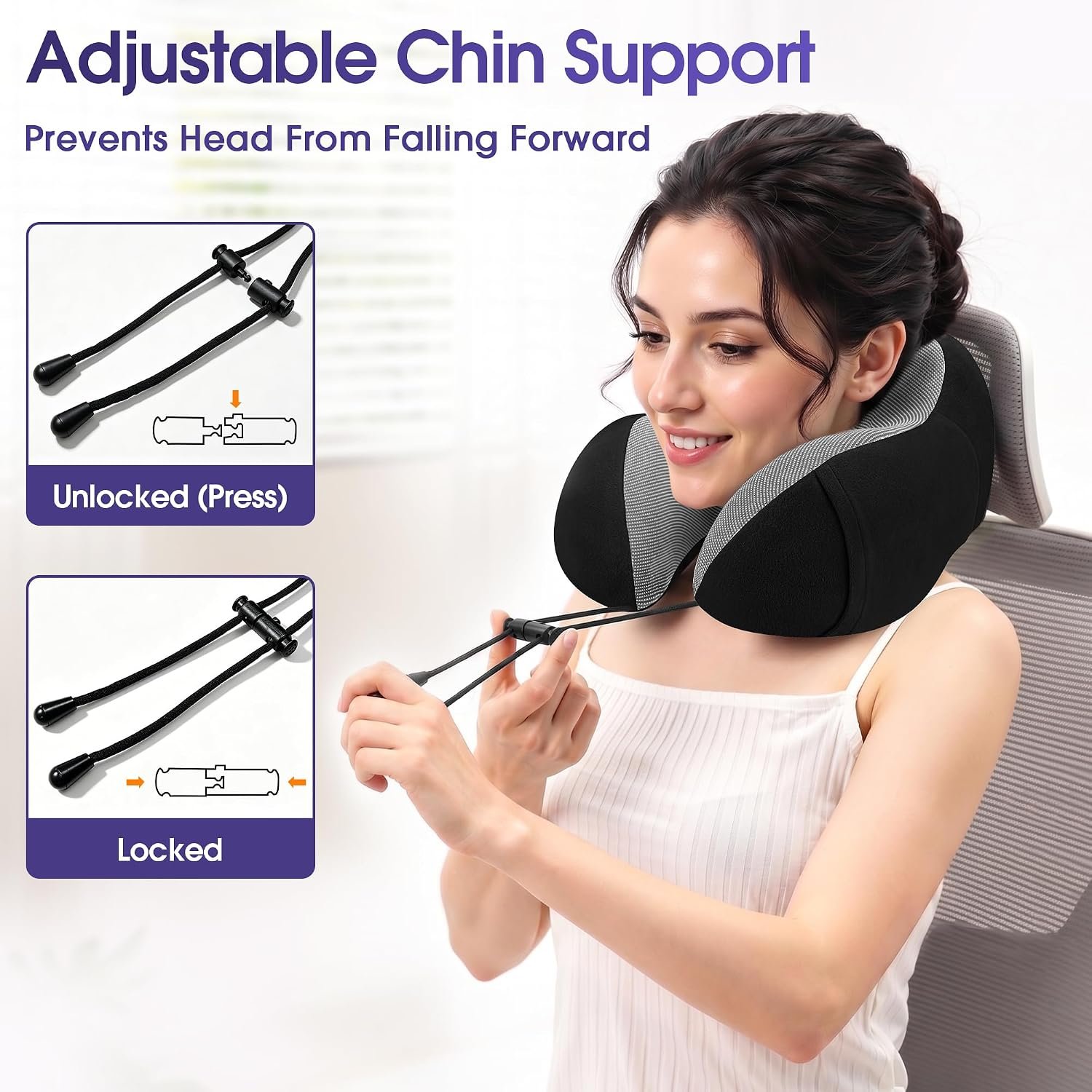 CloudBliss Neck Pillow for Airplanes, Memory Foam Travel Pillow, Black | Compact Flight Pillow with Eye Mask, Earplugs, Carry Bag, Travel Neck Pillow for Long Flight Sleep, Plane Travel Essentials - Image 5