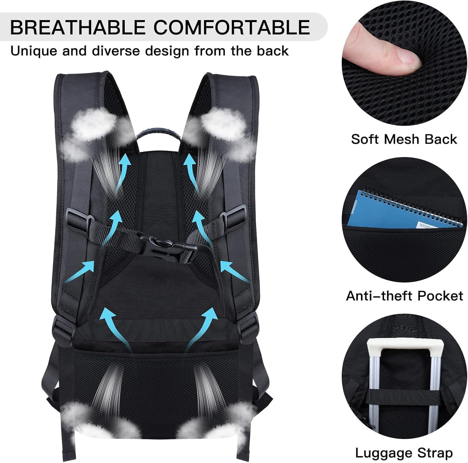 ANTERK Extra Large Travel Laptop Backpack 17.3 In Carry on Backpack for Men | Travel Backpack Anti Theft Water Resistant College Bussiness TSA Airline Approved Work Computer Backpack, Black - Image 2