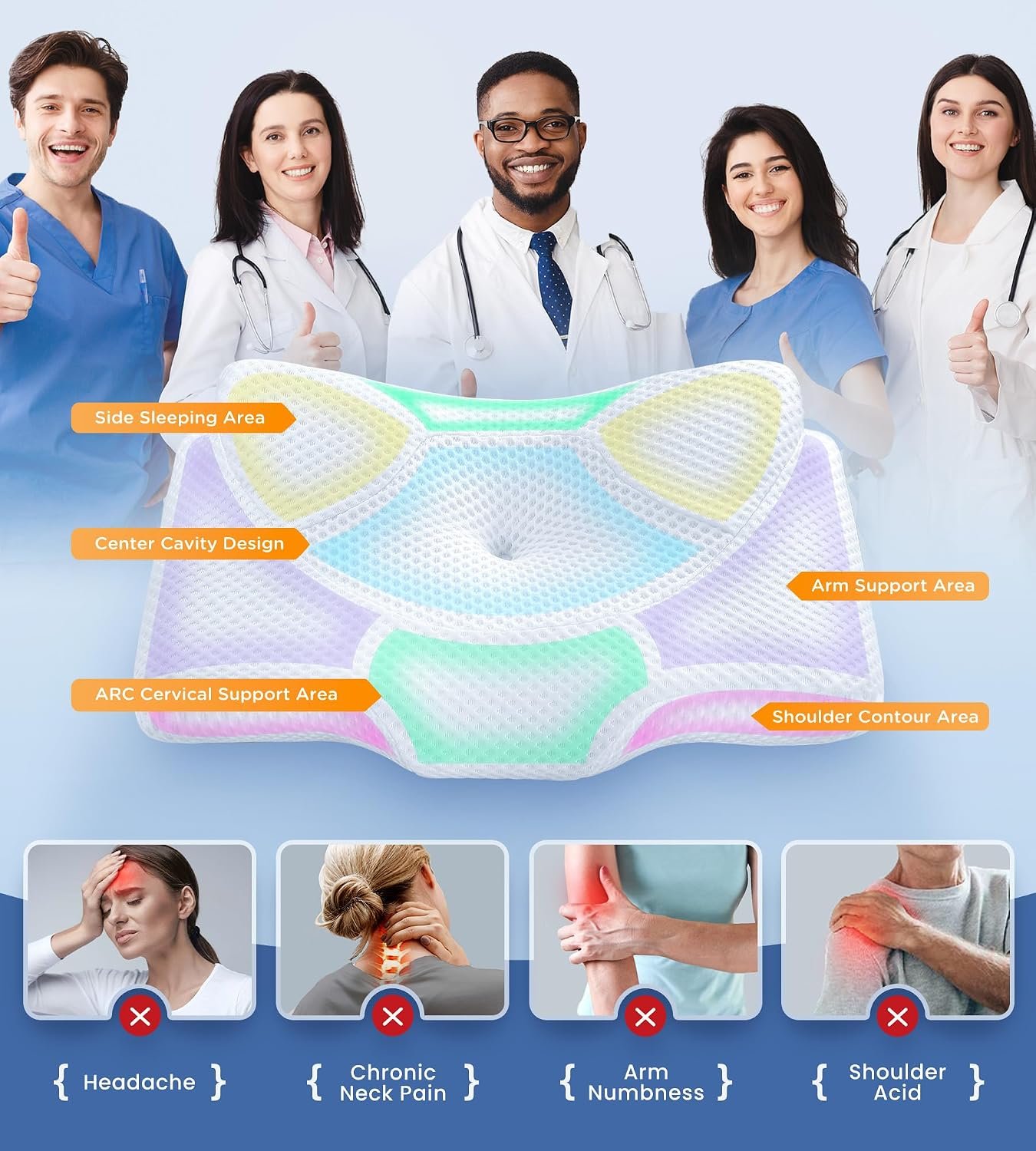 Cervical Pillow for Neck Pain Relief, Hollow Design Odorless Memory Foam Pillows with Cooling Case, Adjustable Orthopedic Bed Pillow for Sleeping, Support for Side Back Sleepers - Image 3
