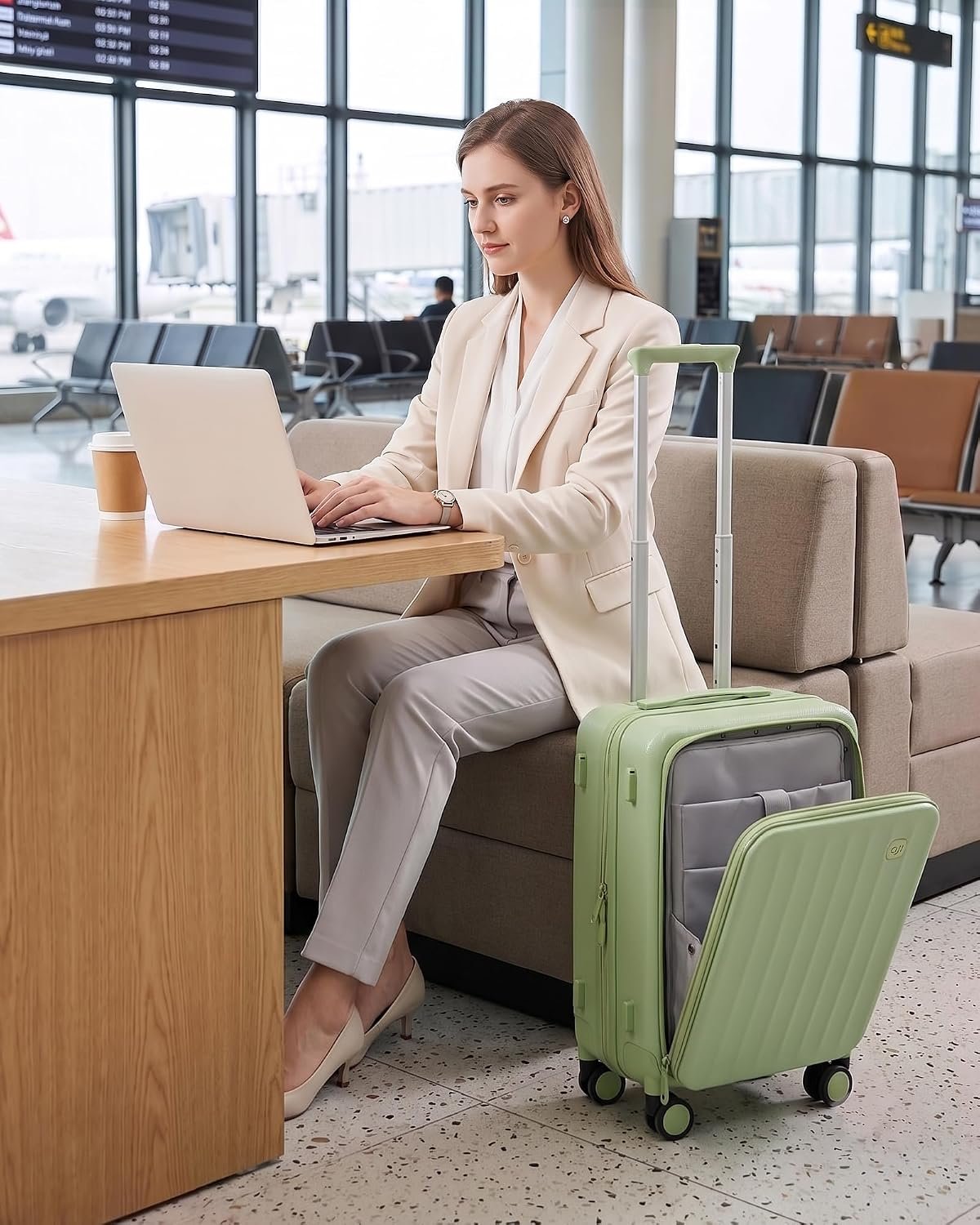 Carry On Luggage 22x14x9 Airline Approved, Expandable Front Pocket with Spinner Wheels, PC Hardside Rolling Luggage with TSA Lock for Travel Women Men, Avocado Green - Image 9
