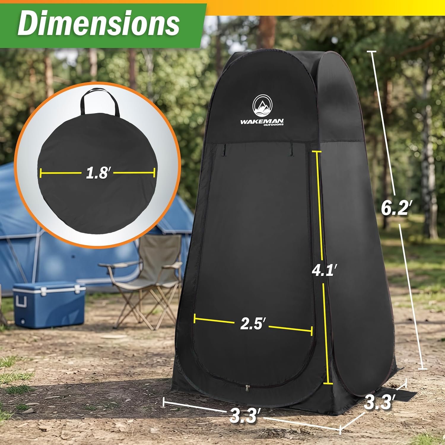 Wakeman Pop Up Changing Tent, 3.3 x 3.3 x 6.2ft, Camping Shower Tent for Portable Toilet Stall or Dressing Room with Carry Bag for Camping, Beach, or Tailgate, Polyester - Image 9