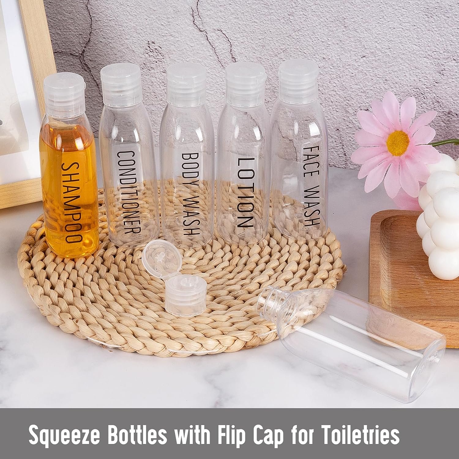 3.4 oz Clear PET Travel Bottles for Toiletries 6-Pack | Reusable, Thick, Tight-Sealing Flip Caps, Print on Label, Permanent Identification Stays, 2 Label Sheets, for Toiletries - Image 2