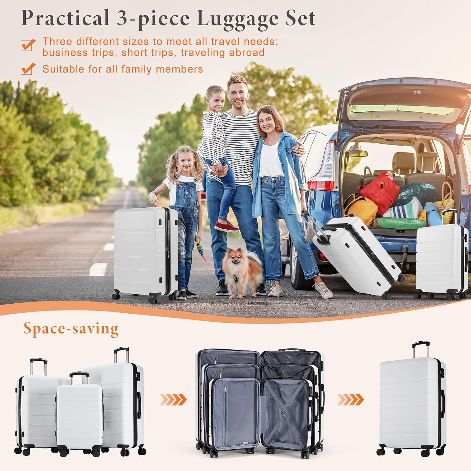 Sweetcrispy 28 Inch Checked Luggage, Suitcase with Spinner Wheels | Expandable, ABS Hard Shell, Lightweight, Rolling, Smooth, TSA Lock, Business Trips and Daily Vacations, Cream White - Image 2