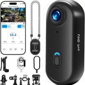 4K Thumb Action Camera with Memory Card Mini Body Camera WiFi Magnetic Clip Wearable Hands-Free Recording POV Camera Waterproof case Mount Anywhere for Sports Vlogging Cycling (DarK Black, 128, GB)
