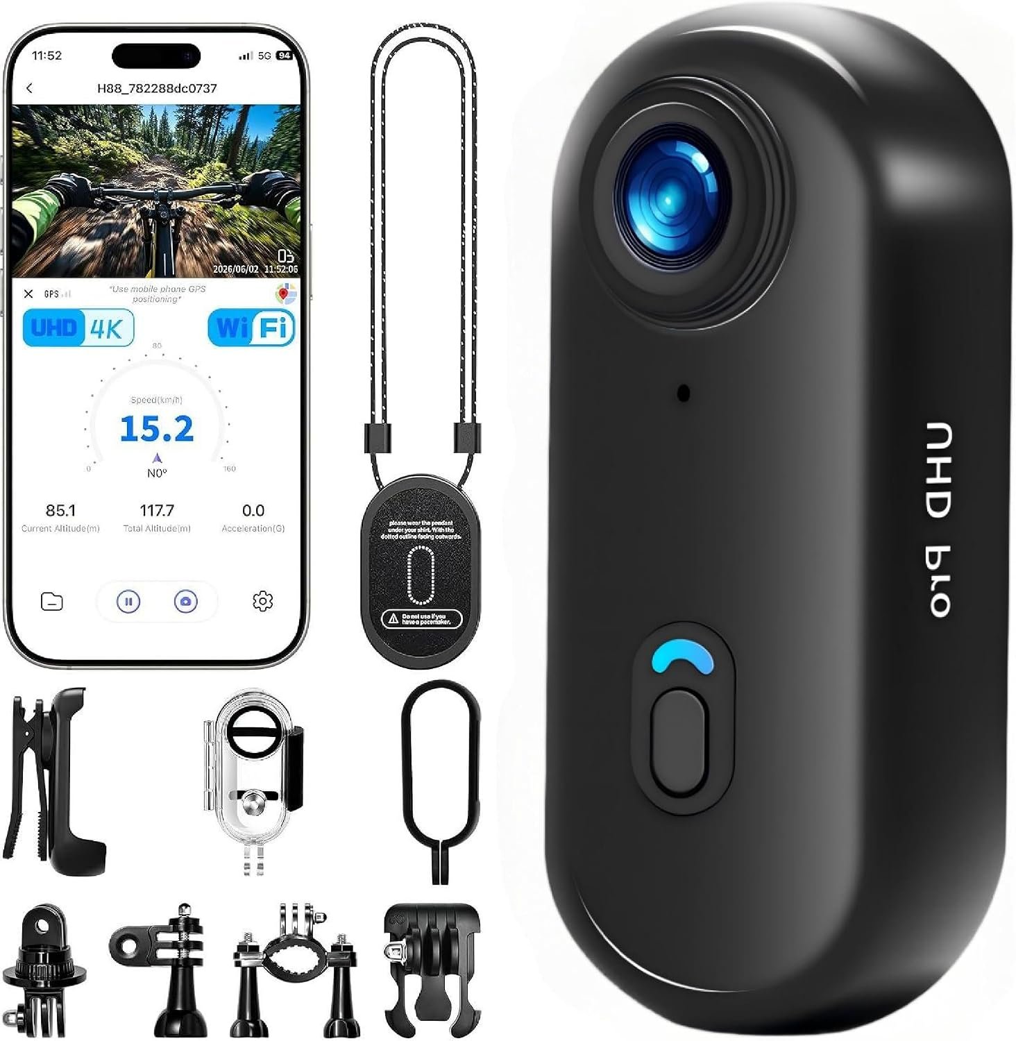 4K Thumb Action Camera with Memory Card Mini Body Camera WiFi Magnetic Clip Wearable Hands-Free Recording POV Camera Waterproof case Mount Anywhere for Sports Vlogging Cycling (DarK Black, 128, GB)