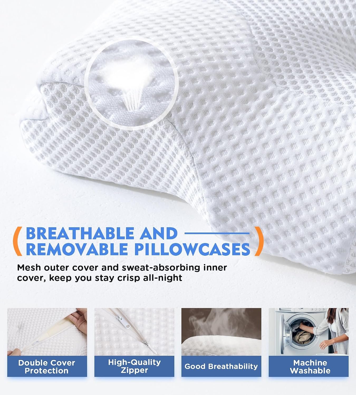 Cervical Pillow for Neck Pain Relief, Hollow Design Odorless Memory Foam Pillows with Cooling Case, Adjustable Orthopedic Bed Pillow for Sleeping, Support for Side Back Sleepers - Image 6