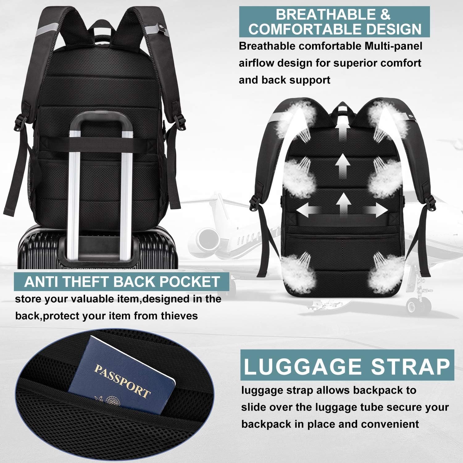 Extra Large Backpack for Men 50L,17inch Travel Backpack with USB Charging Port,TSA Big Business Anti Theft Durable Laptops Backpack,Water Resistant College Padded Computer Bag Gifts for Men Women,Grey - Image 5