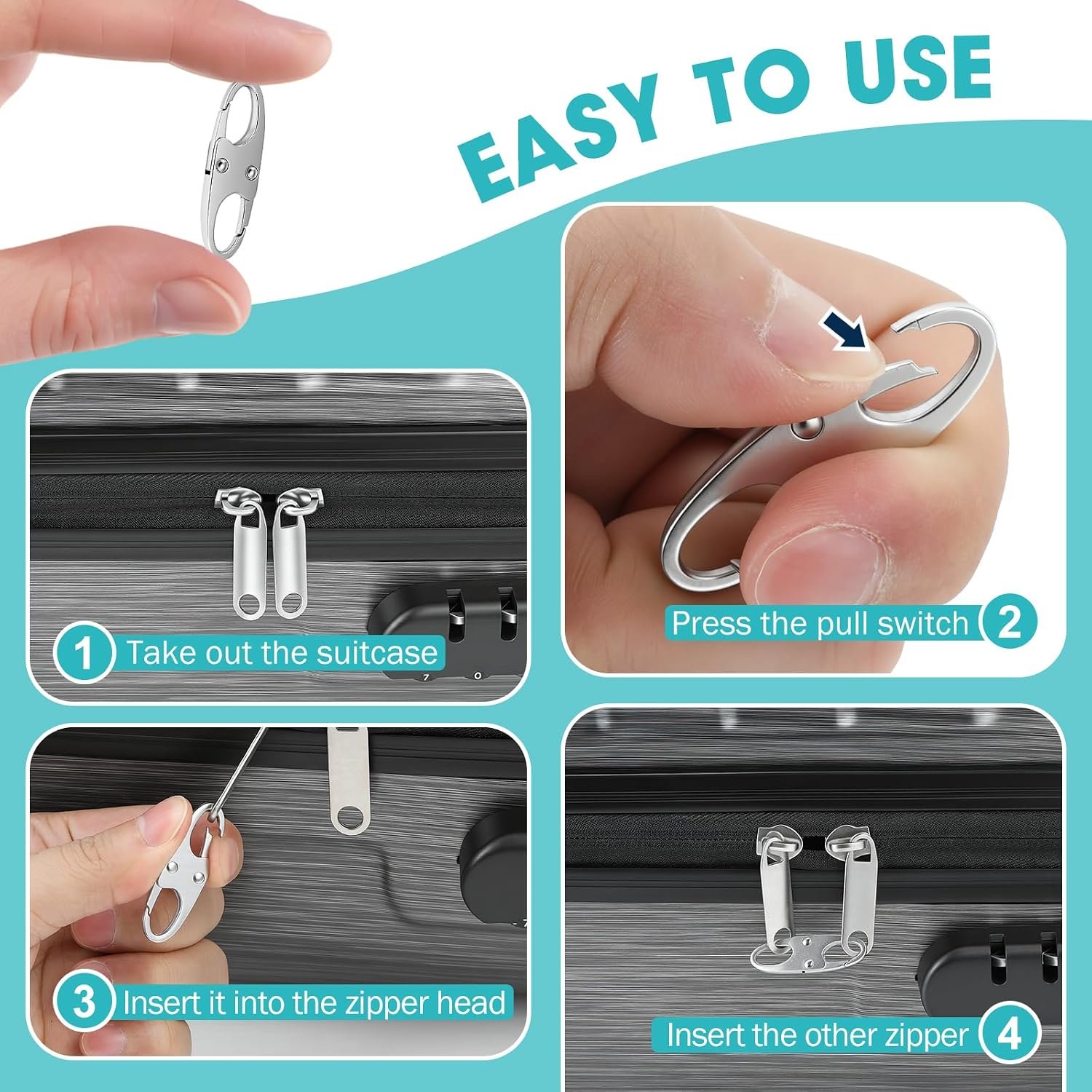 8 Pcs Anti-Theft Small Carabiner Clip, Double Opening Zipper Pull Replacement, Elegant Zinc Alloy Zipper Clips for Backpacks, Luggage, Duffel Bags, Travel Essentials - 4 Silver & 4 Gunmetal - Image 4
