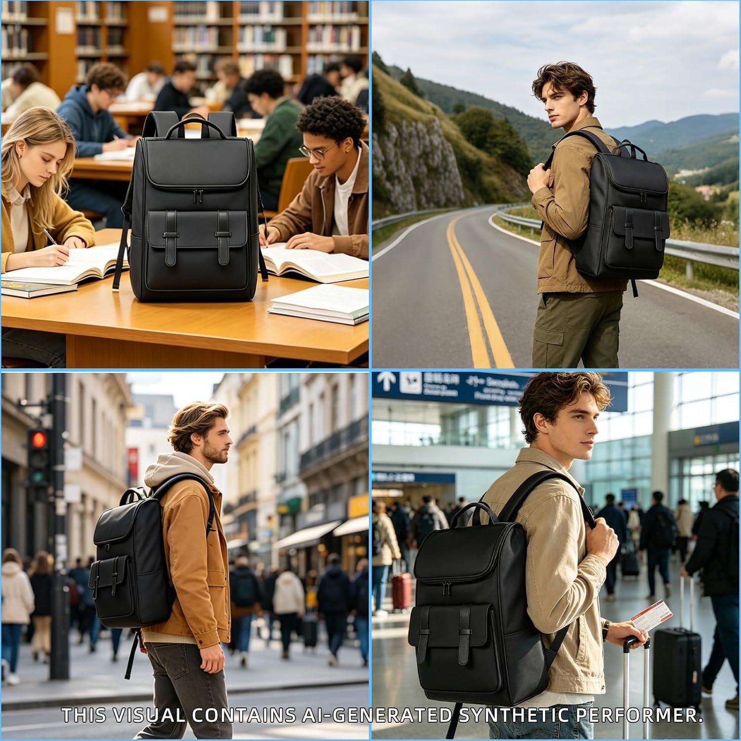 Vintage Laptop Backpack for Men and Women, 15.6 Inch, Waterproof, Business Travel Daypack for Work, Office, College (6608 black) - Image 3