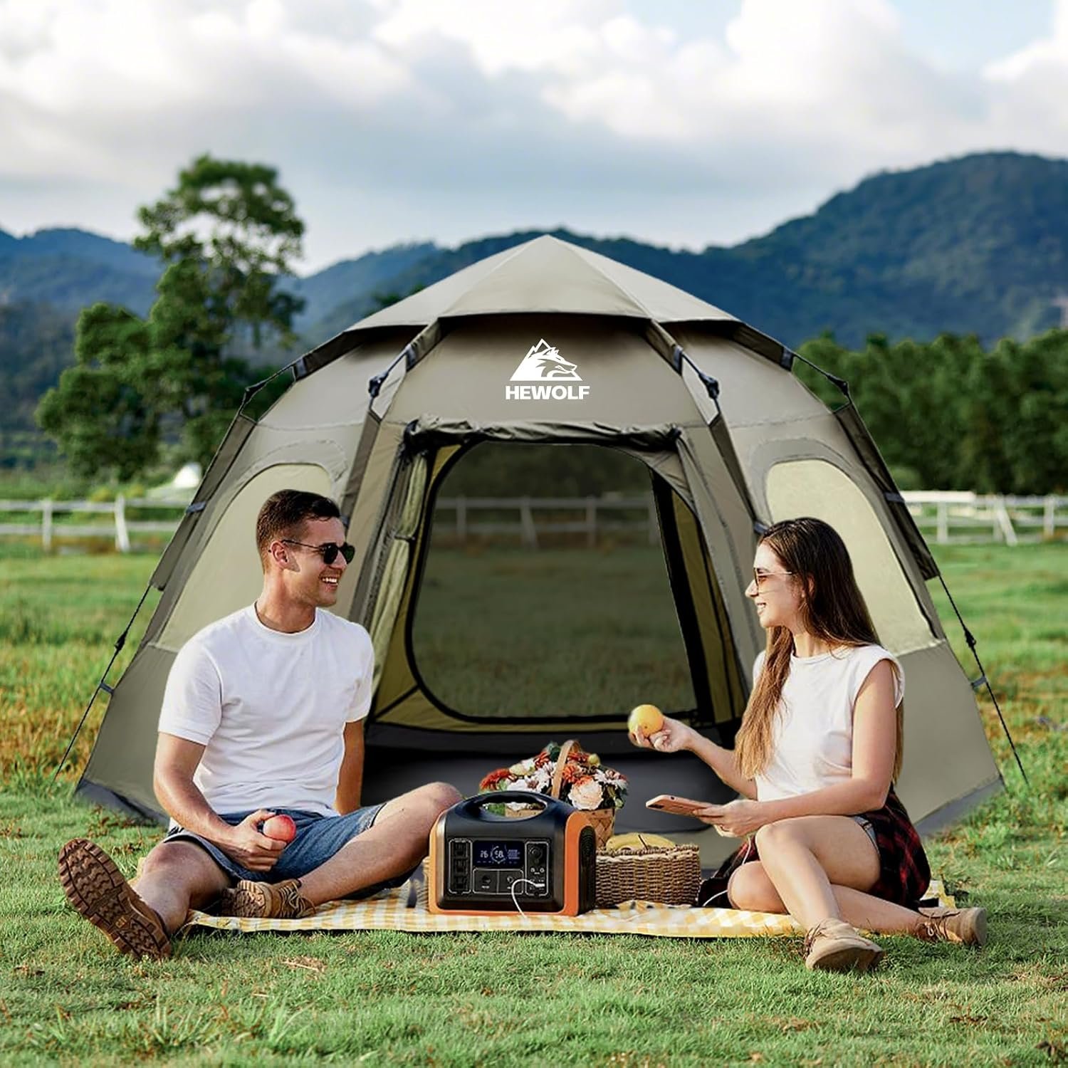 Hewolf 2/3/4 Person Camping Tent - Instant Pop Up Waterproof 2 Doors Tent with Easy Setup | 3-Season Hexagonal Dome Design for Family, Hiking & Traveling - Image 7