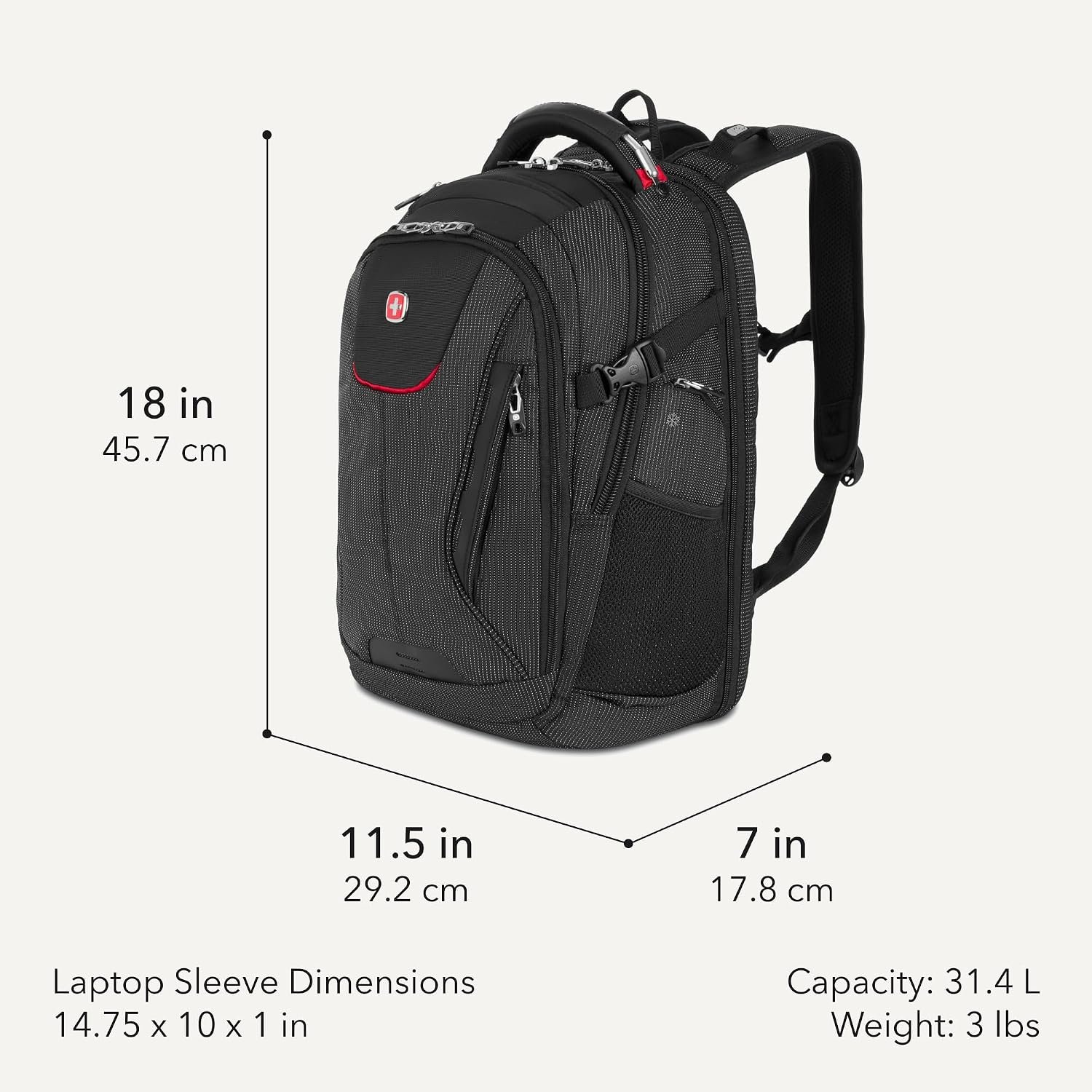 SwissGear Travel Tech Elite Laptop Backpack – Fits Laptops up to 16” – ScanSmart TSA-Friendly Backpack with USB Port, Shoe Compartment & Organizer Pockets – Black Dot - Image 2