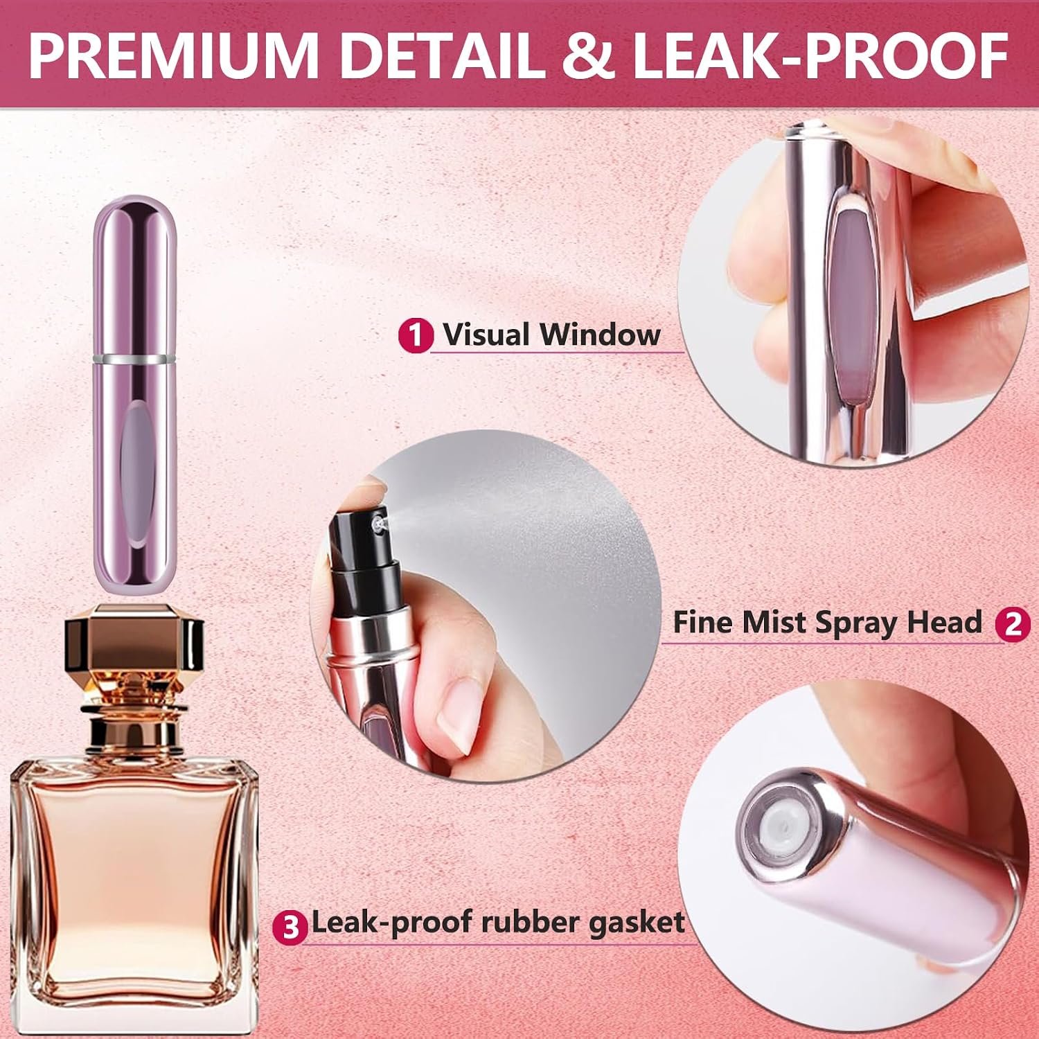 opasyo Refillable Perfume Atomizer, Leak-Proof, 5ml 4 Pack | Portable travel perfume spray bottle. Includes Silver/Pink/Blue/Black. Perfect essentials for traveling and outgoing. - Image 4