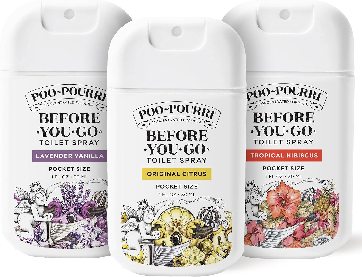 Poo-Pourri Before-You-Go Pocket Toilet Spray, Travel Essentials, 1 Fl Oz, Spring Variety 3 Pack, Each Up to 50 Uses, On-The-Go Bathroom Odor Deodorizer with Essential Oils, TSA Approved Size, 3 Scents