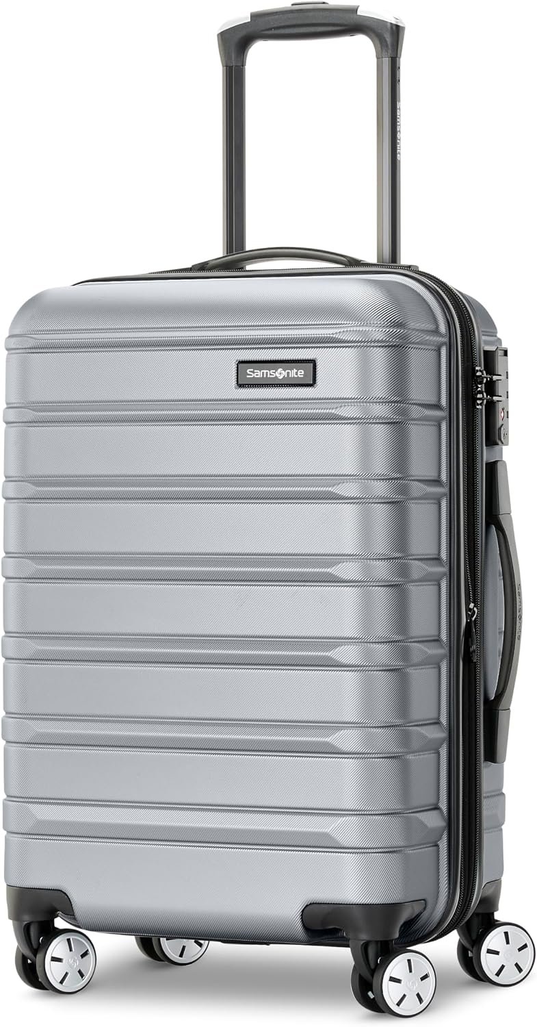 Samsonite Omni 2 Domestic Carry-On Luggage - 22x14x9 Airline-Approved - Features Expandable Polycarbonate Shell, 360° Wheels, TSA Lock - Amazon Exclusive - Artic Silver