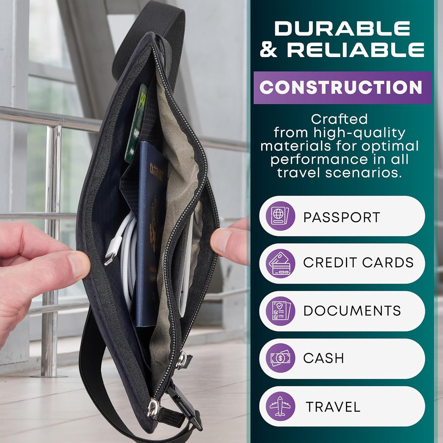Travel Money Belt & Passport Holder - RFID Blocking Slim Travel Wallet & Fanny Pack for Men and Women - Essential Travel Pouch for Cash, Credit Cards, and Documents - Image 6