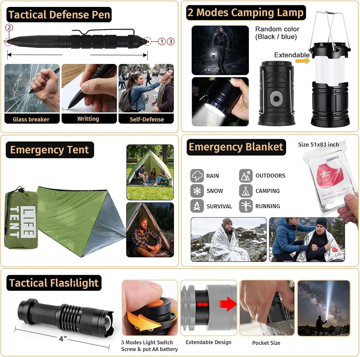 Survival Kit, 294 Pcs Survival Gear Emergency Supplies First Aid Kit | Emergency Survival Kit Camping Essentials Hiking Gear Bug Out Bag, Gifts for Men Dad - Image 5