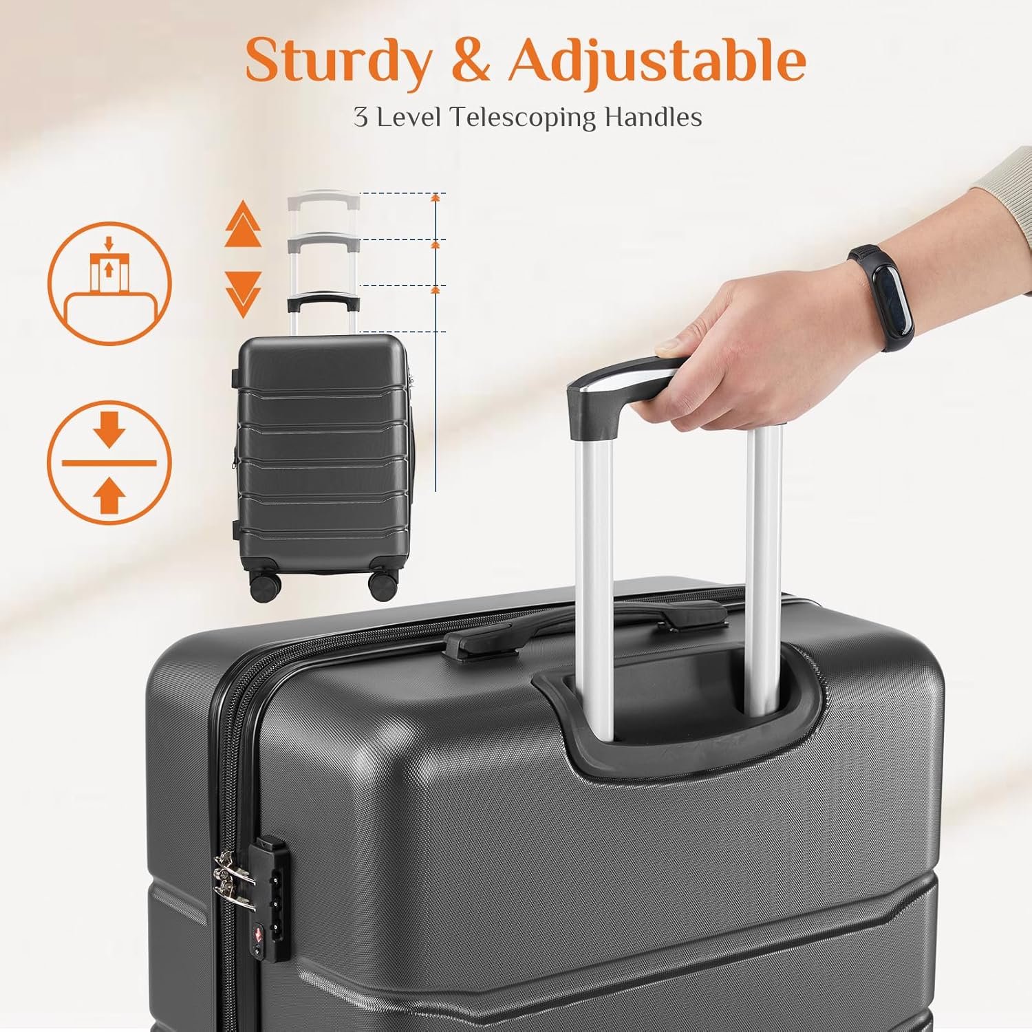 Sweetcrispy 21 Inch Carry On Luggage, Suitcase with Spinner Wheels | Expandable, ABS Hard Shell, Lightweight, Rolling, Smooth, TSA Lock, Business Trips, Short Vacations, Charcoal Black - Image 3