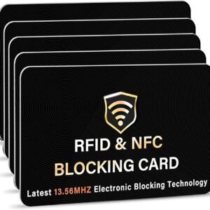 SaiTech IT 5 Pack RFID Blocking Card for Credit Debit ID Card, Black | Slim Anti-Theft Contactless NFC RFID Blocker Protector, Easily Fit into Wallet and Purse, for Men & Women