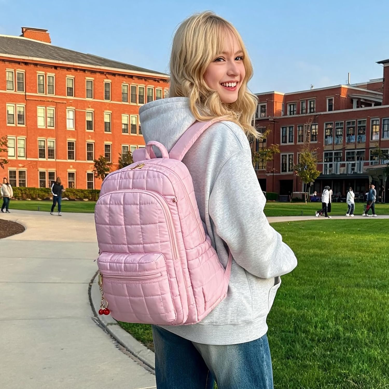 College Laptop Backpack 15.6 Inch Travel Backpack for Women Puffer Puffy Quilted Casual Daypack for Adult - Image 3